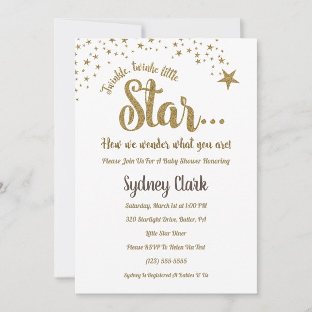 Twinkle Twinkle Gender Reveal Baby Shower Invite (Front)