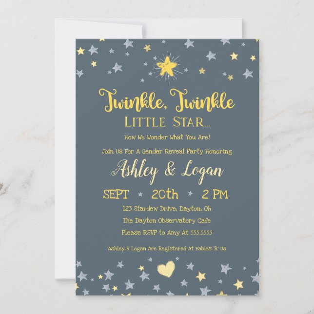 Twinkle Twinkle Gender Reveal Shower Invitation (Front)