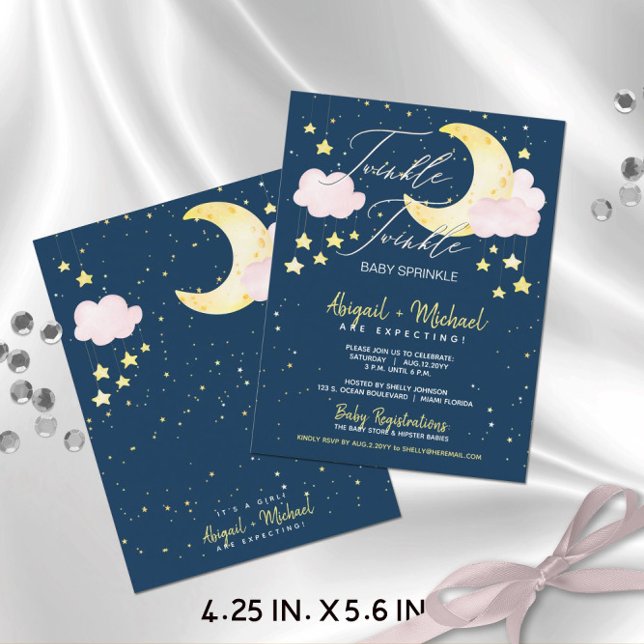 Twinkle Twinkle Girl Budget Baby Shower Invite Postcard (Budget-Friendly Twinkle Twinkle Baby Sprinkle Baby Girl Shower Invitation (4.25 x 5.6) )
