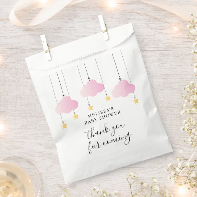 Twinkle Twinkle Gold Stars Pink Girl Baby Shower Favour Bags (Clipped)