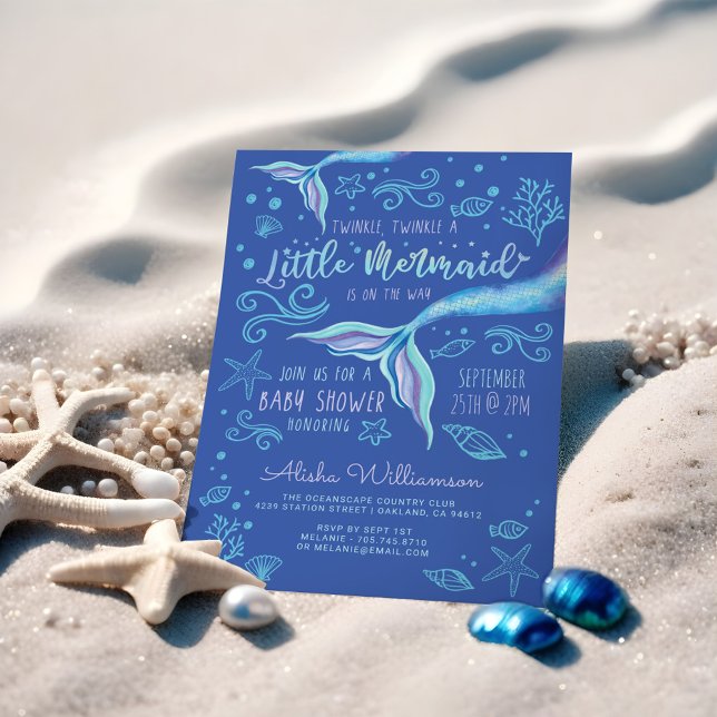 Twinkle Twinkle Iridescent Ocean Mermaid Blue Invitation (Twinkle Twinkle Iridescent Ocean Mermaid Blue Invitation)