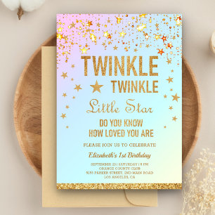 Twinkle Twinkle Little Star 1st Birthday Party Invitation