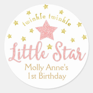 Twinkle Twinkle Little Star 1st Birthday Pink Gold Classic Round Sticker
