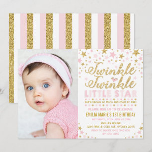 Twinkle Twinkle Little Star 1st Birthday Pink Gold Invitation