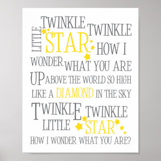 TWINKLE TWINKLE LITTLE STAR-8X10 ART PRINT-YELLOW POSTER