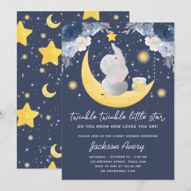 Twinkle Twinkle Little Star Baby Boy Baby Shower Invitation (Front/Back)