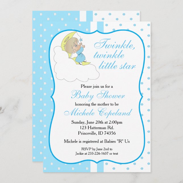 Twinkle, Twinkle Little Star -  Baby Boy Invitation (Front/Back)