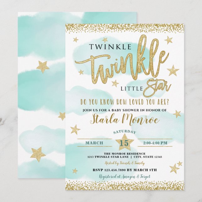 Twinkle Twinkle Little Star Baby Boy Shower Invitation (Front/Back)