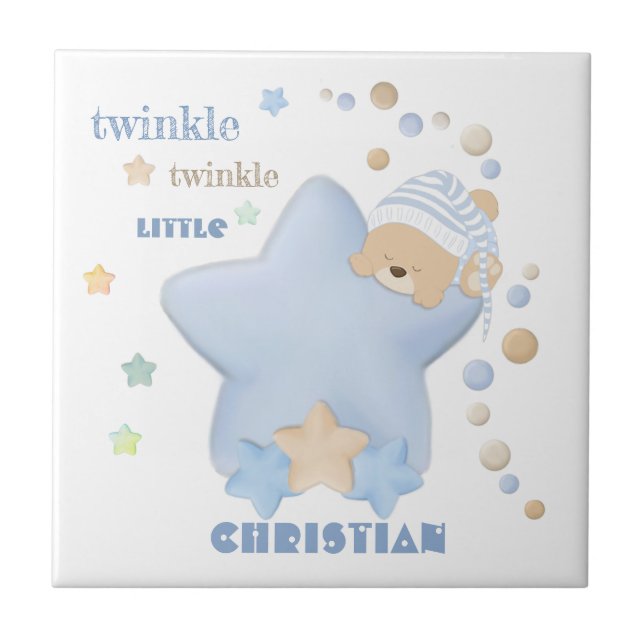 Twinkle Twinkle Little Star Baby Boy Teddy Bear Ce Tile (Front)