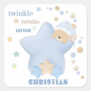 Twinkle Twinkle Little Star Baby Boy Teddy Bear Sq Square Sticker