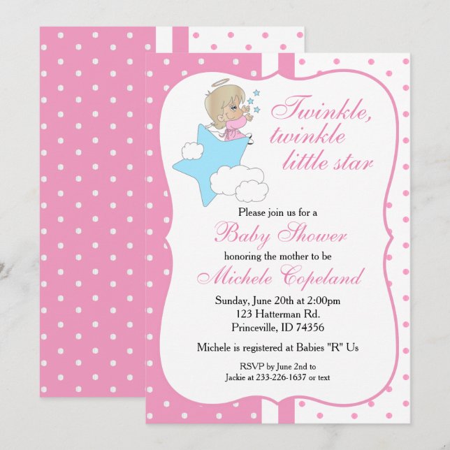 Twinkle, Twinkle Little Star -  Baby Girl Invitation (Front/Back)