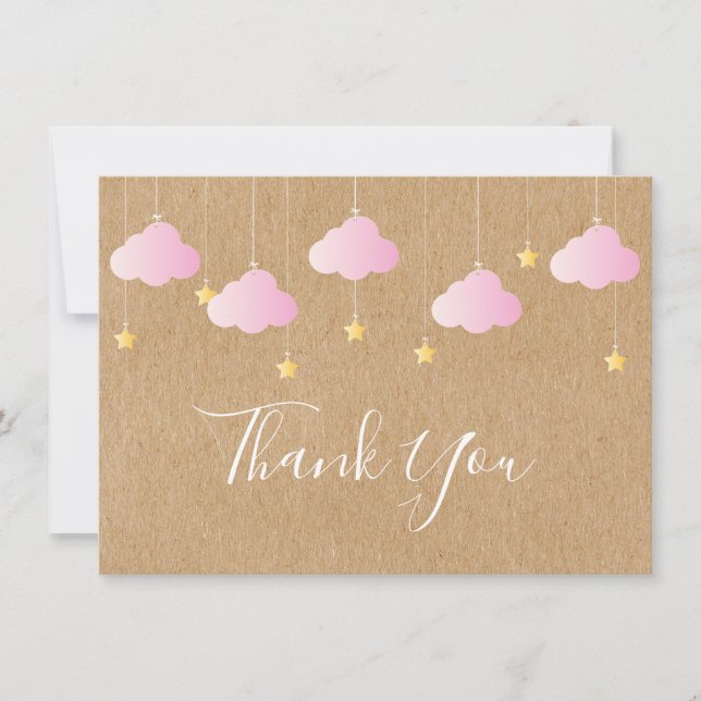 Twinkle Twinkle Little Star Baby Girl Pink Thank You Card (Front)
