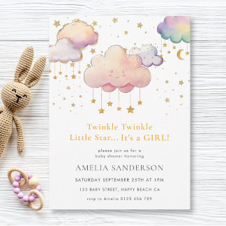 Twinkle Twinkle Little Star Baby Girl Shower Invitation