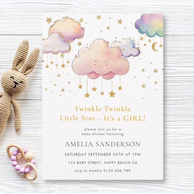 Twinkle Twinkle Little Star Baby Girl Shower Invitation (Creator Uploaded)