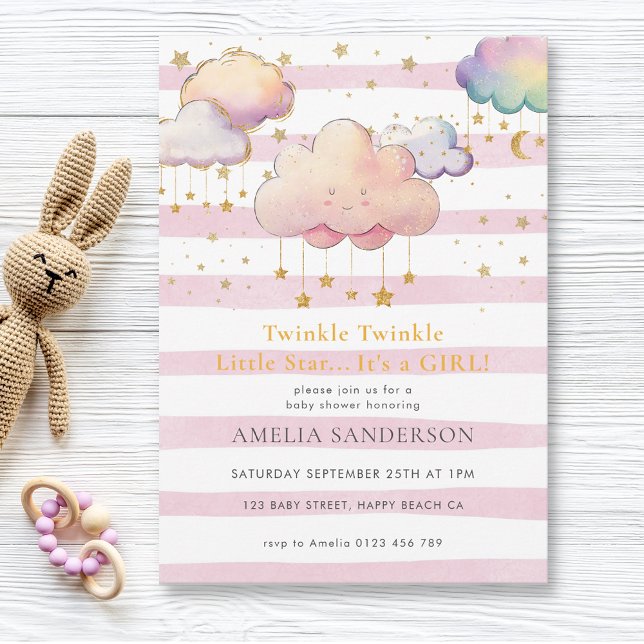 Twinkle Twinkle Little Star Baby Girl Shower Pink Invitation (Creator Uploaded)