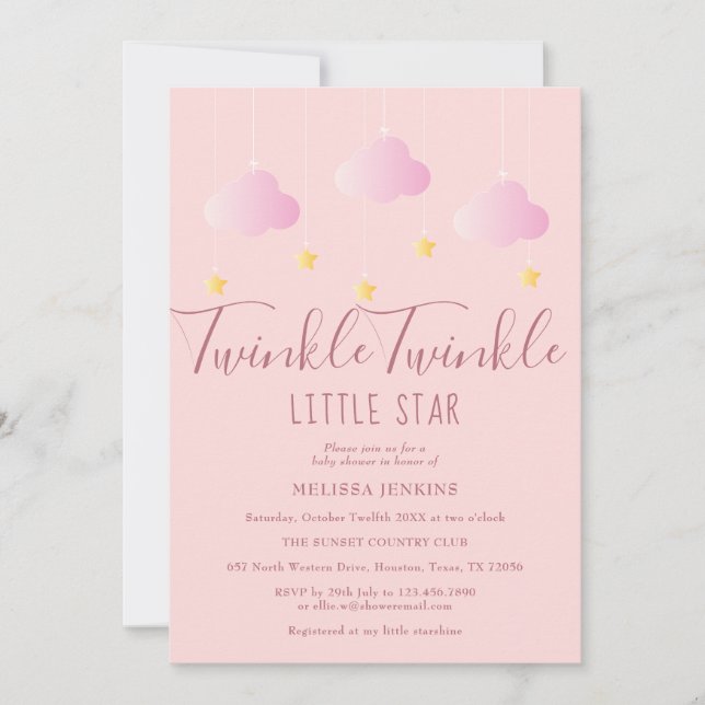 Twinkle Twinkle Little Star Baby Girl Shower Pink Invitation (Front)