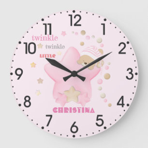 Twinkle Twinkle Little Star Baby Girl Teddy Bear Large Clock