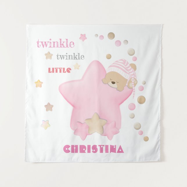 Twinkle Twinkle Little Star Baby Girl Teddy Bear Tapestry (Front)