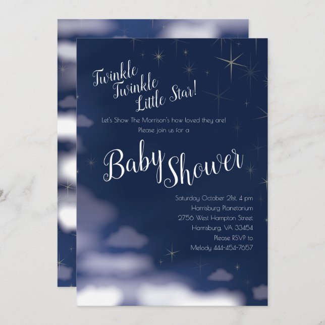 Twinkle Twinkle Little Star Baby Shower Celestial Invitation (Front/Back)