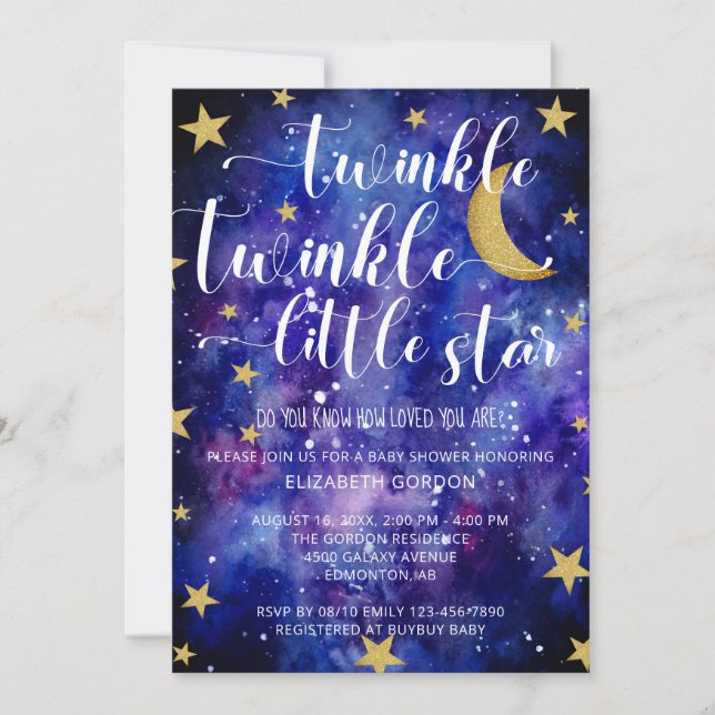 Twinkle Twinkle Little Star Baby Shower Galaxy  In Invitation (Front)