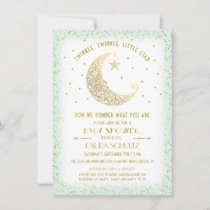 Twinkle Twinkle Little Star Baby Shower Gold/Mint Invitation
