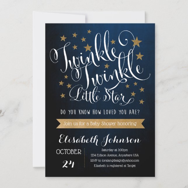 Twinkle Twinkle Little Star Baby Shower Invitation (Front)