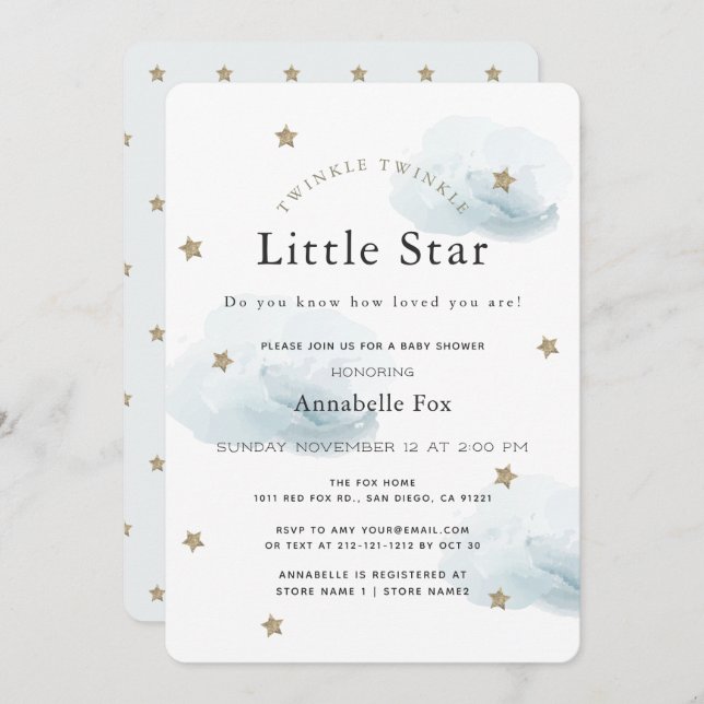 Twinkle Twinkle Little Star Baby Shower Invitation (Front/Back)