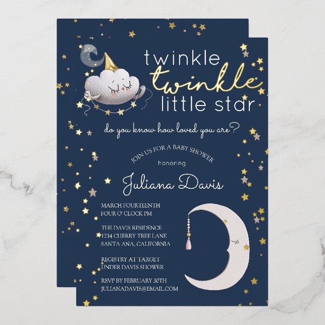 Twinkle Twinkle Little Star Baby Shower Invitation (Front/Back)