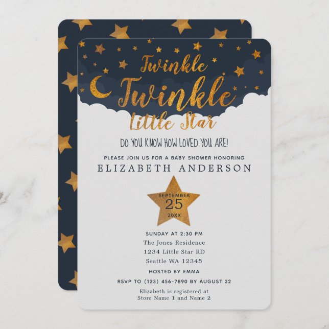 Twinkle Twinkle Little Star Baby Shower Invitation (Front/Back)
