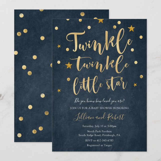 Twinkle Twinkle Little Star Baby Shower invitation (Front/Back)