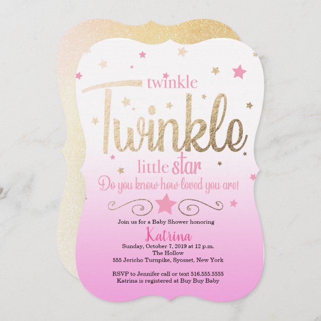 Twinkle Twinkle Little Star Baby Shower Invitation (Front/Back)