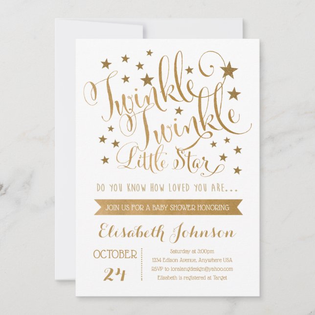 Twinkle Twinkle Little Star Baby Shower Invitation (Front)