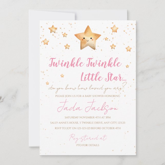 Twinkle Twinkle Little Star Baby Shower Invitation (Front)