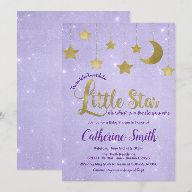 Twinkle Twinkle Little Star Baby Shower Invitation (Front/Back)