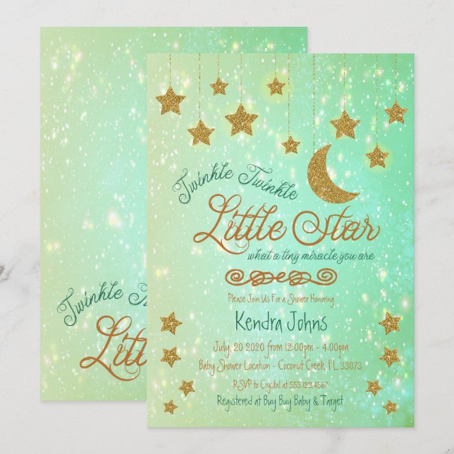 Twinkle Twinkle Little Star Baby Shower invitation (Front/Back)