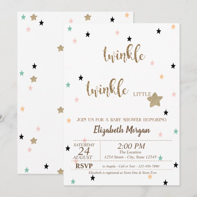 Twinkle Twinkle Little Star  Baby Shower Invitation (Front/Back)