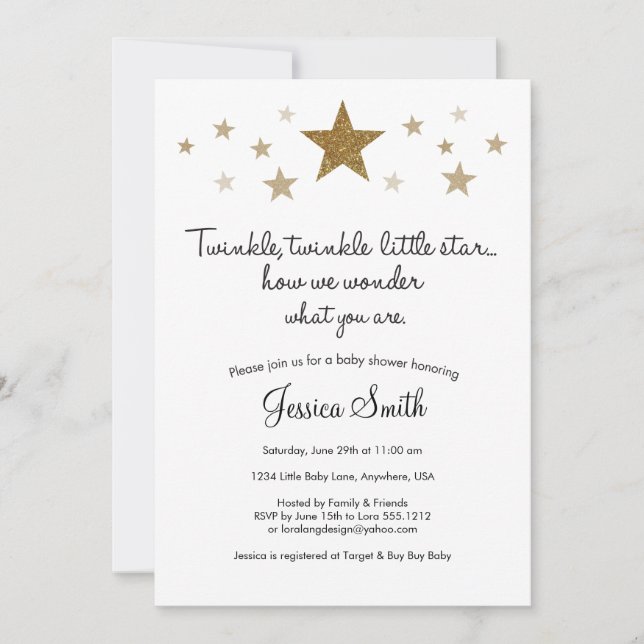 Twinkle Twinkle Little Star Baby Shower Invitation (Front)