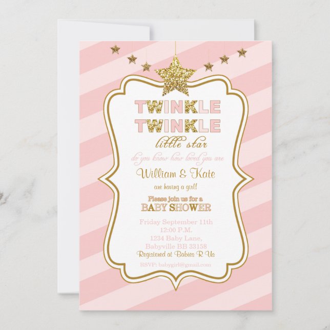 Twinkle Twinkle little star baby shower invitation (Front)