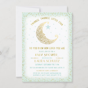 Twinkle Twinkle Little Star Baby Shower Mint Gold Invitation