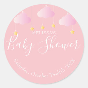Twinkle twinkle little star baby shower pink classic round sticker