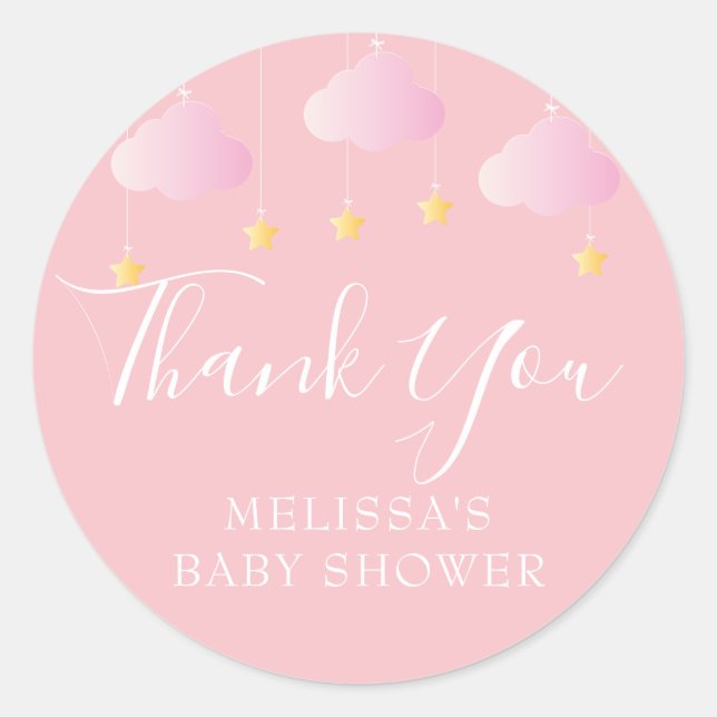 Twinkle twinkle little star baby shower pink classic round sticker (Front)