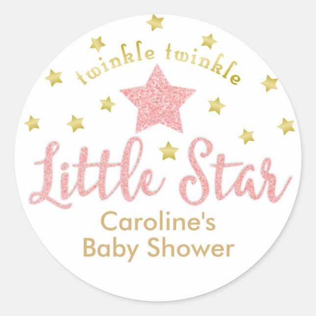 Twinkle Twinkle Little Star Baby Shower Pink Gold Classic Round Sticker (Front)
