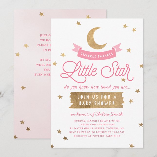 Twinkle Twinkle Little Star | Baby Shower | Pink Invitation (Front/Back)