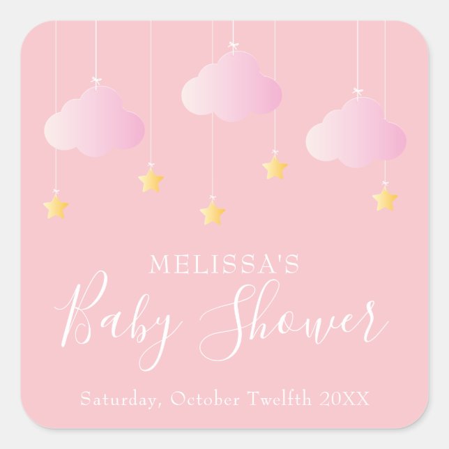 Twinkle twinkle little star baby shower pink square sticker (Front)