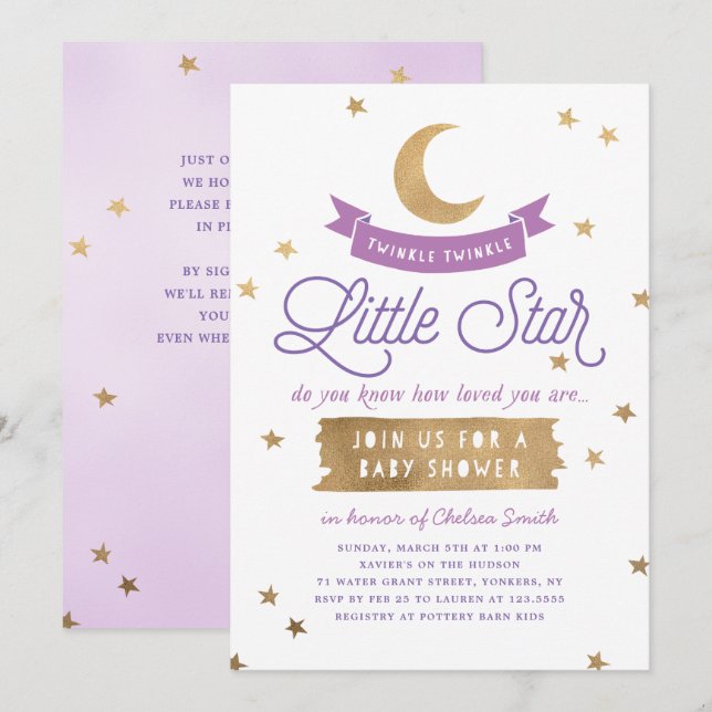 Twinkle Twinkle Little Star | Baby Shower | Purple Invitation (Front/Back)