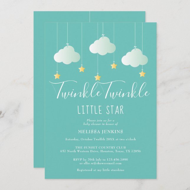 Twinkle Twinkle Little Star Baby Shower / Sprinkle Invitation (Front/Back)