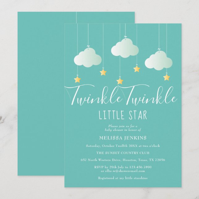Twinkle Twinkle Little Star Baby Shower / Sprinkle Invitation (Front/Back)