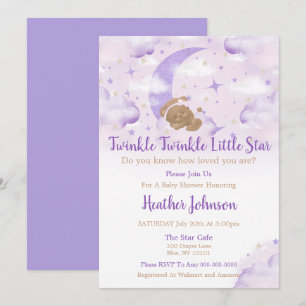 Twinkle Twinkle Little Star Bear Baby Shower Invitation