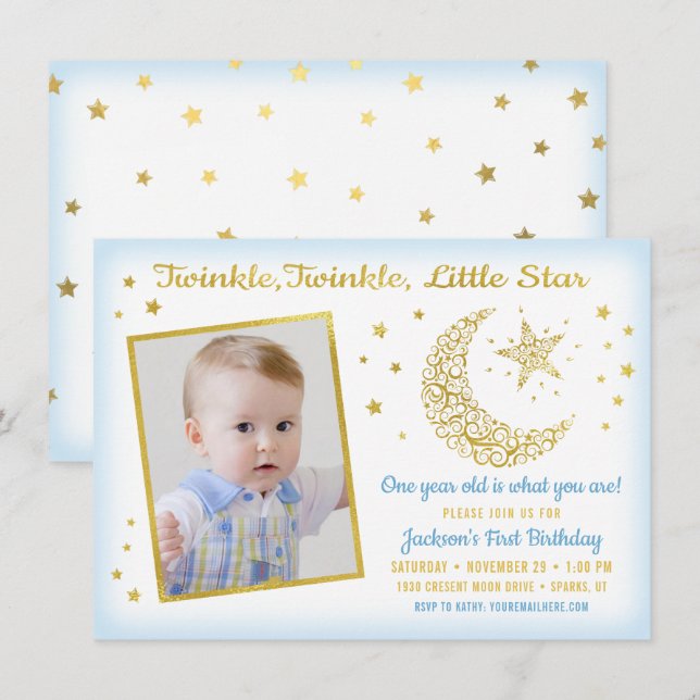 Twinkle, Twinkle, Little Star Birthday Boy Photo Invitation (Front/Back)