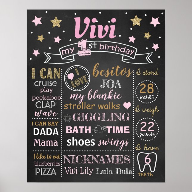 Twinkle Twinkle Little Star Birthday chalkboard Poster (Front)